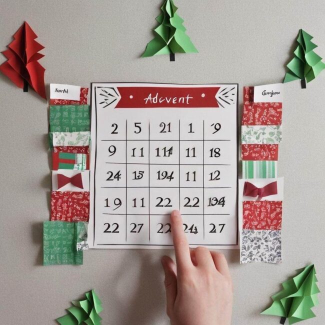 Kalendarz adwentowy z wykorzystaniem kolorowego papieru